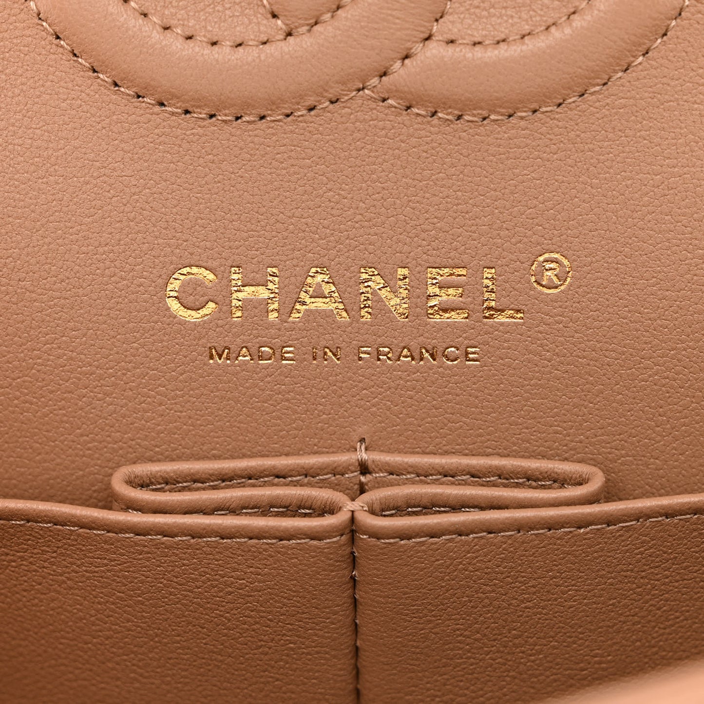 Caviar Quilted Small Double Flap Dark Beige