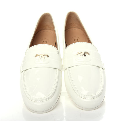 Chanel Patent CC Mocassin Loafers 35.5 White 5 of 10
