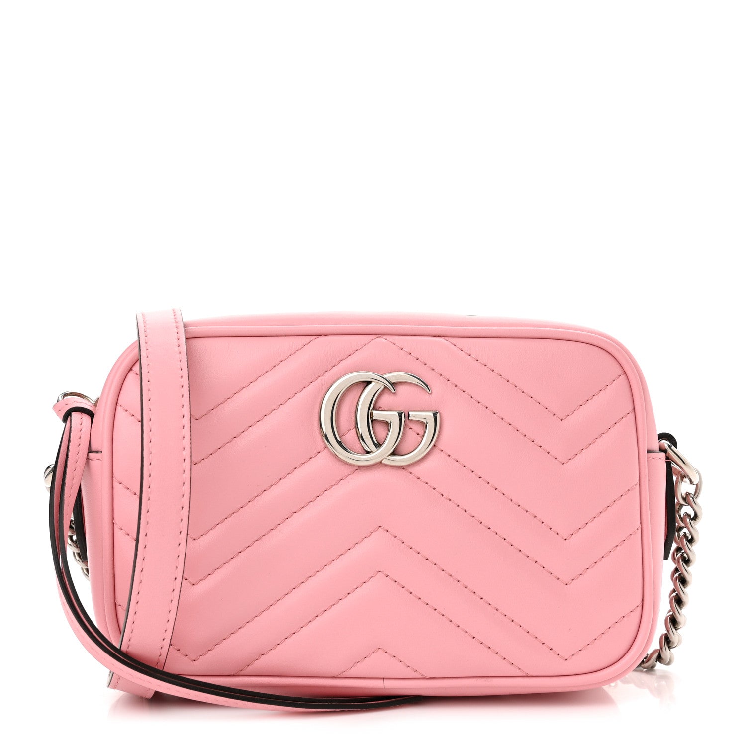 Gucci Calfskin Matelasse Mini GG Marmont Chain Shoulder Bag Wild Rose 1 of 11