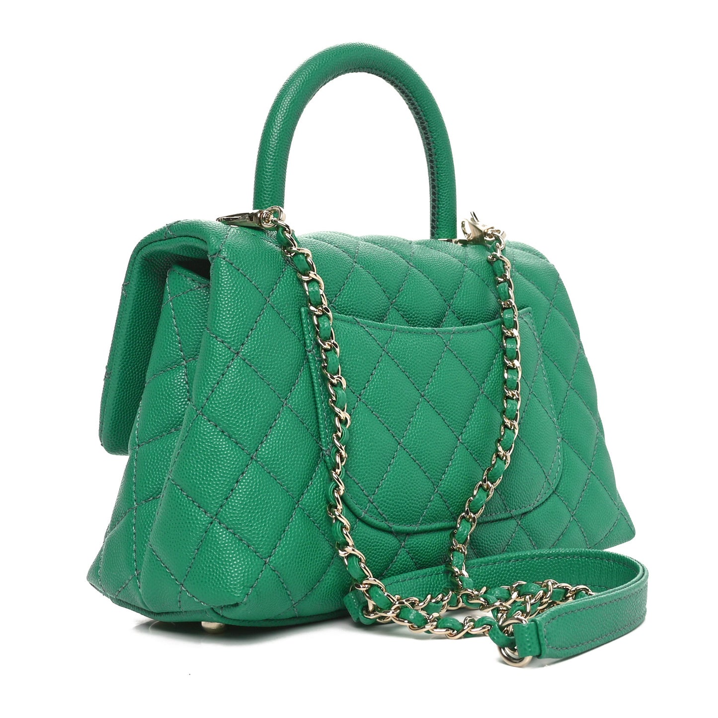 Caviar Quilted Mini Coco Handle Flap Green