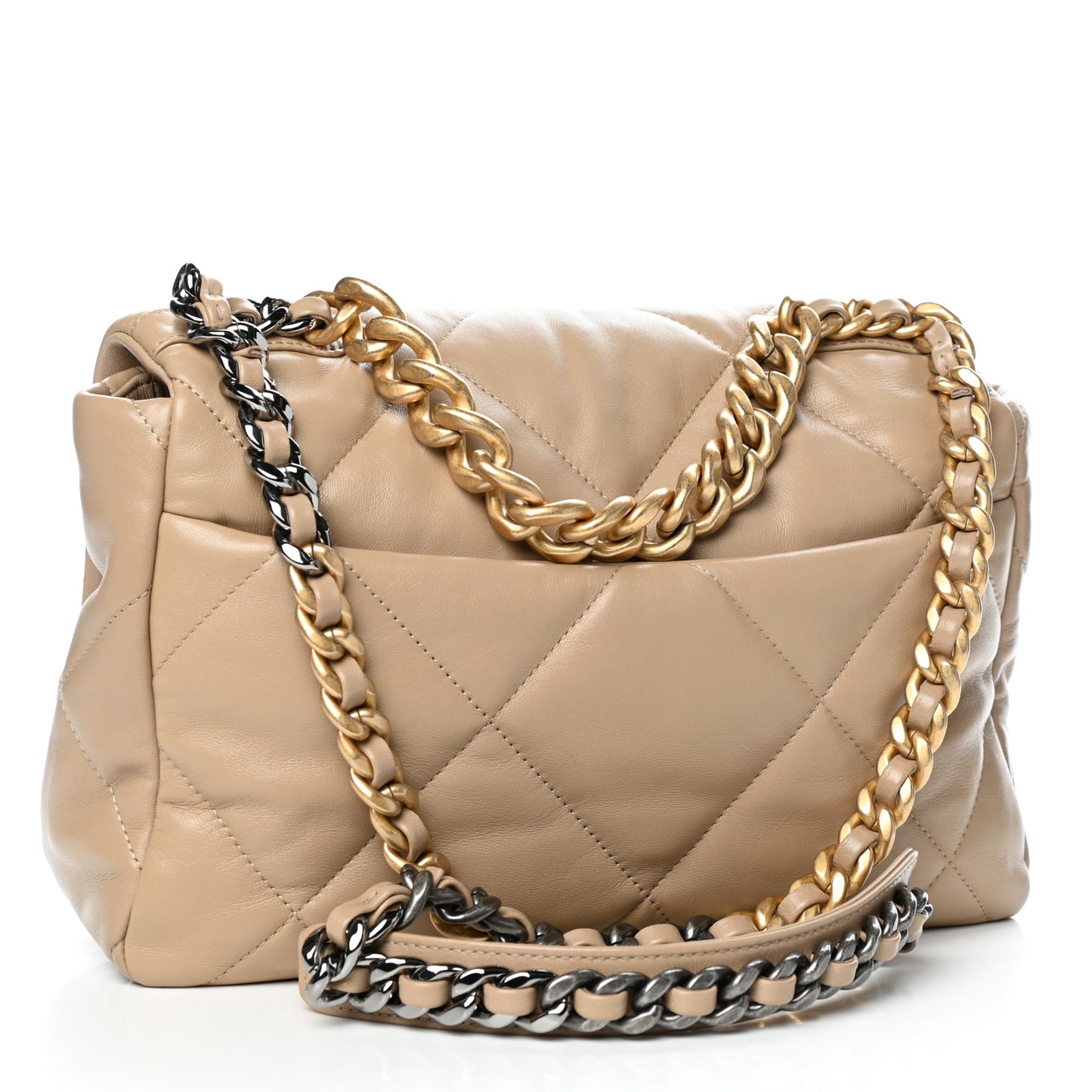 Lambskin Quilted Large Chanel 19 Flap Dark Beige