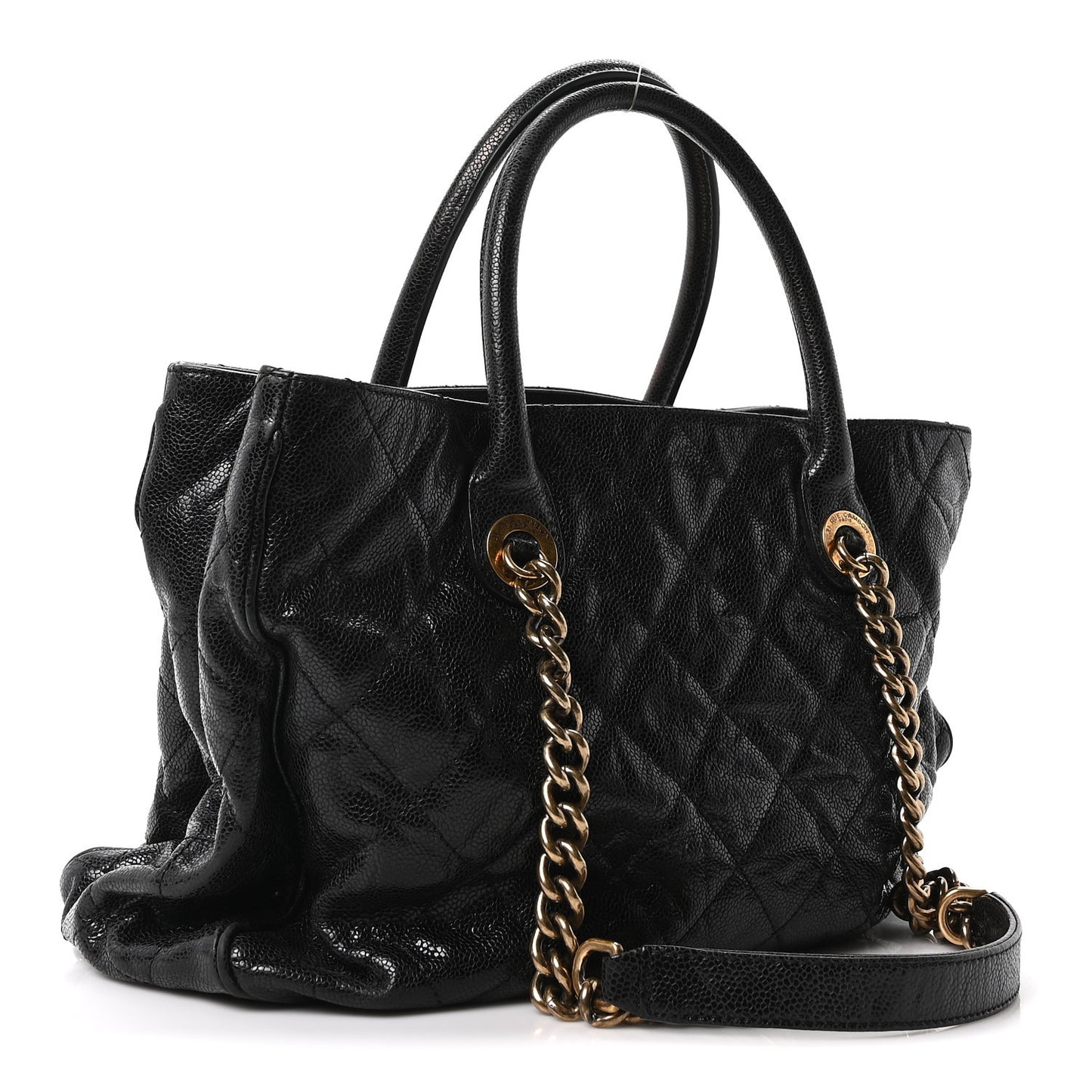 Glazed Caviar Quilted Small Shiva Tote Tote Black