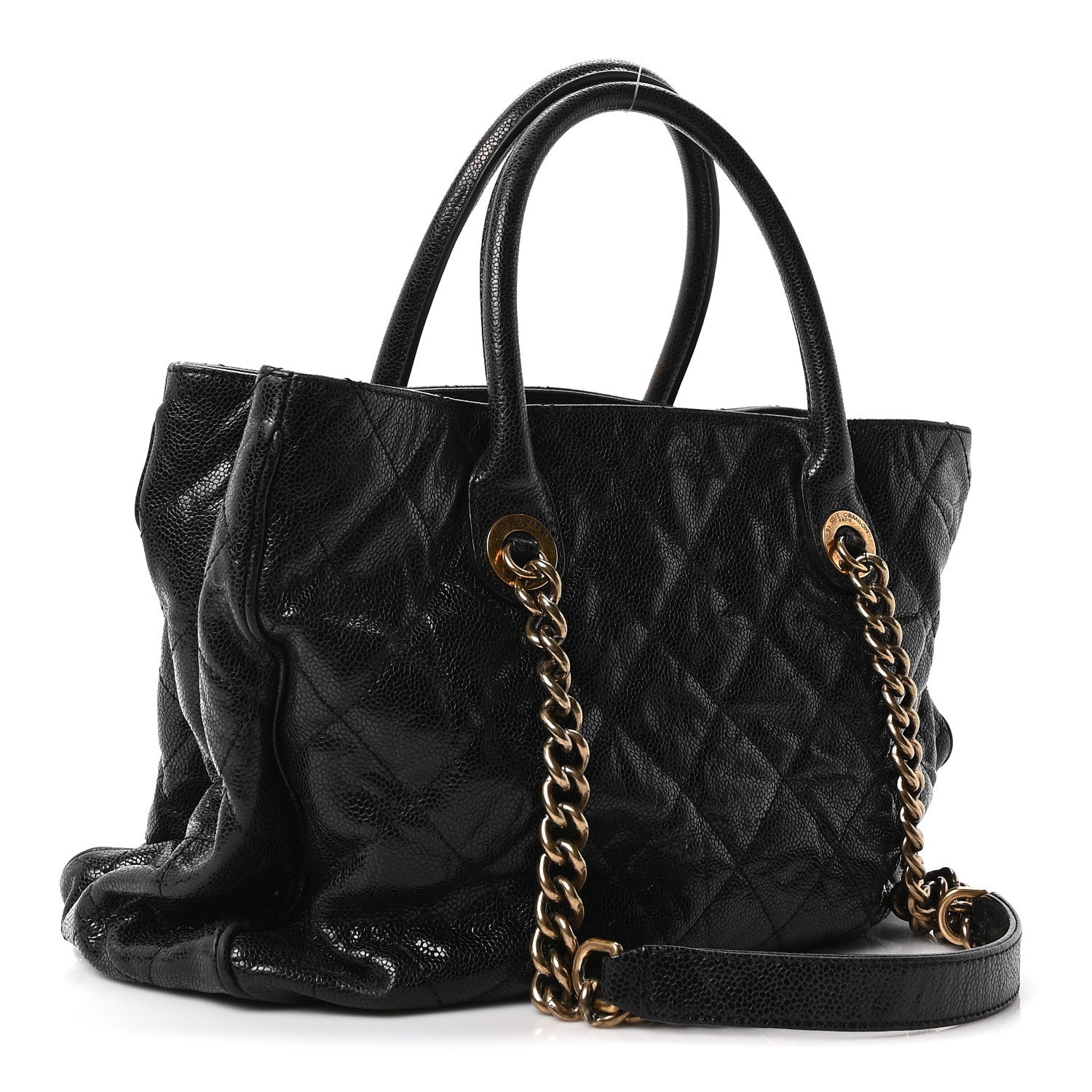 Chanel Glazed Caviar Quilted Small Shiva Tote Tote Black 3 of 10