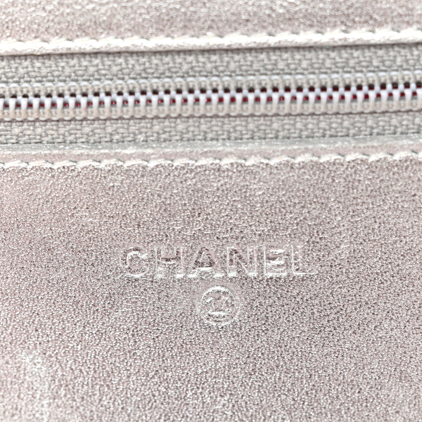 Metallic Lambskin Quilted Wallet On Chain WOC Silver
