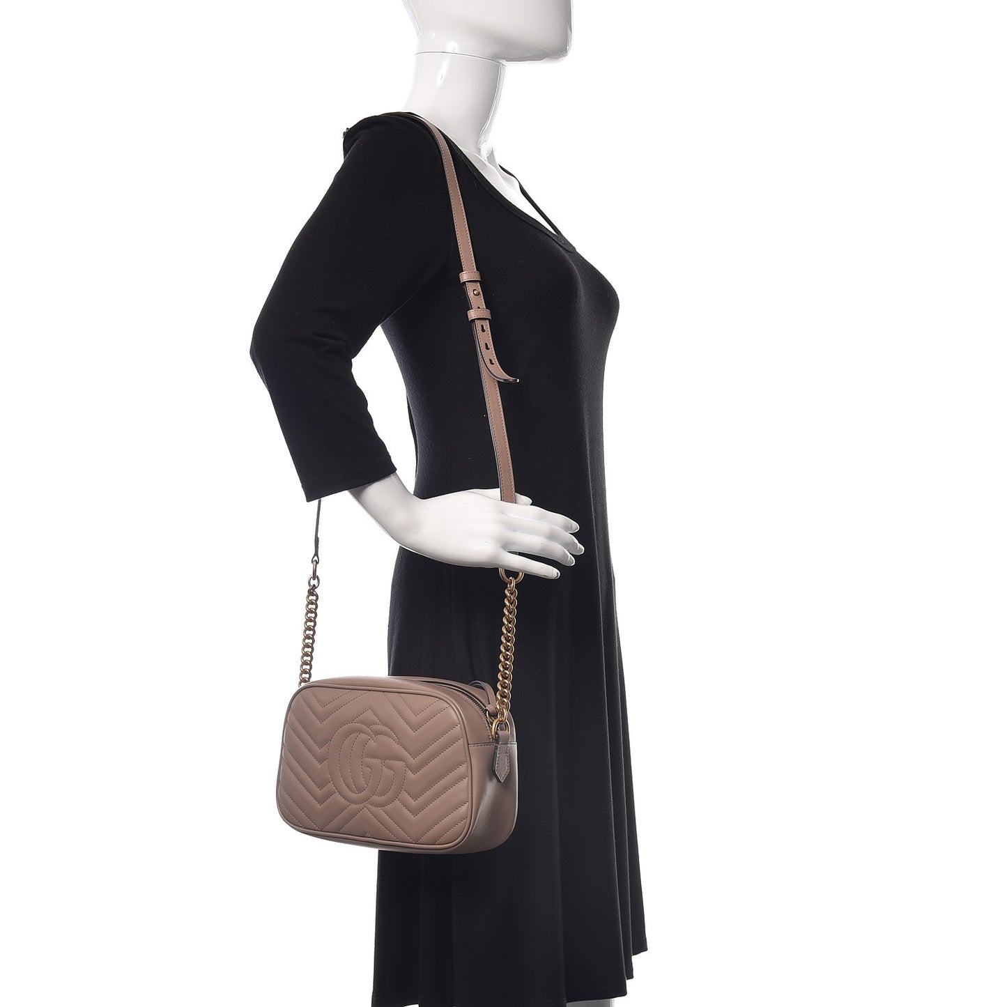 Calfskin Matelasse Small GG Marmont Chain Shoulder Bag Taupe