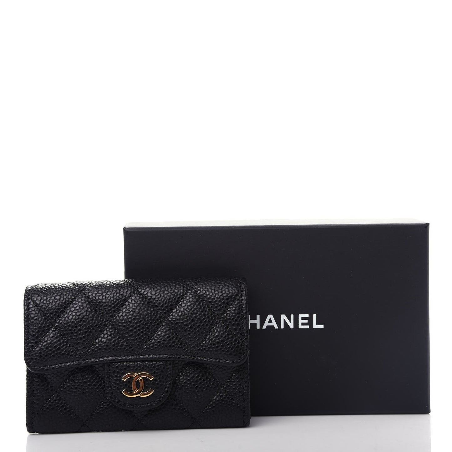 Caviar Quilted Flap Card Holder Wallet Black