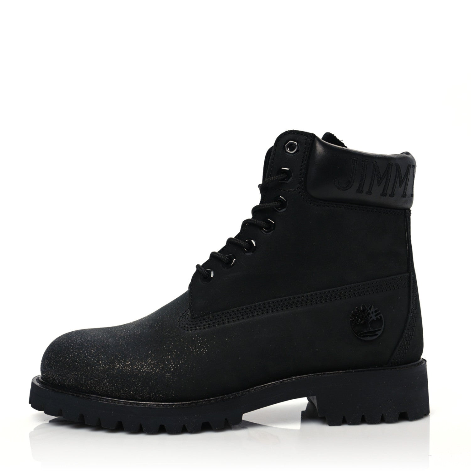 Jimmy Choo X TIMBERLAND Nubuck Glitter Ankle Boots 7 Black Gunmetal 1 of 8