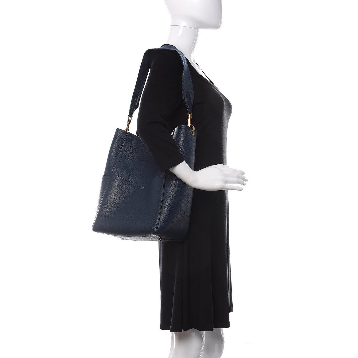 Soft Grained Calfskin Sangle Bucket Bag Navy Blue