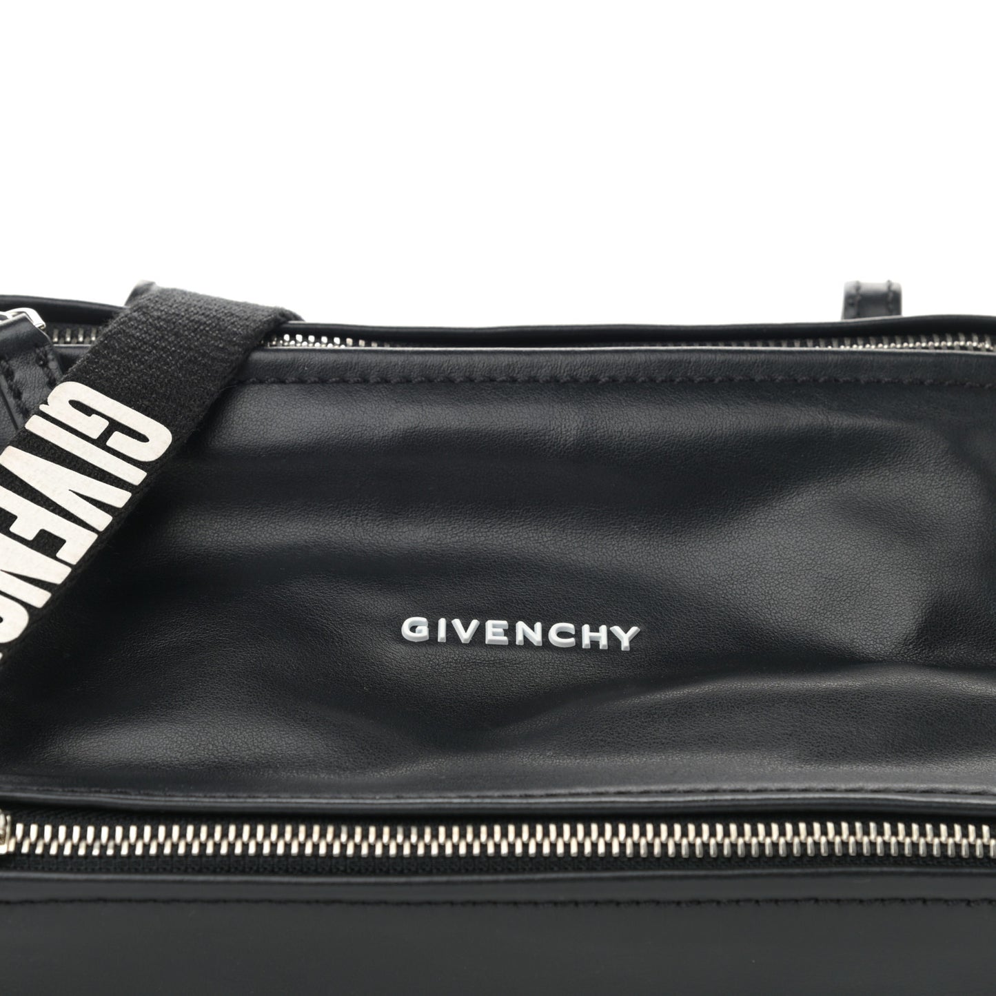 Calfskin Mini Pandora Logo Strap Black