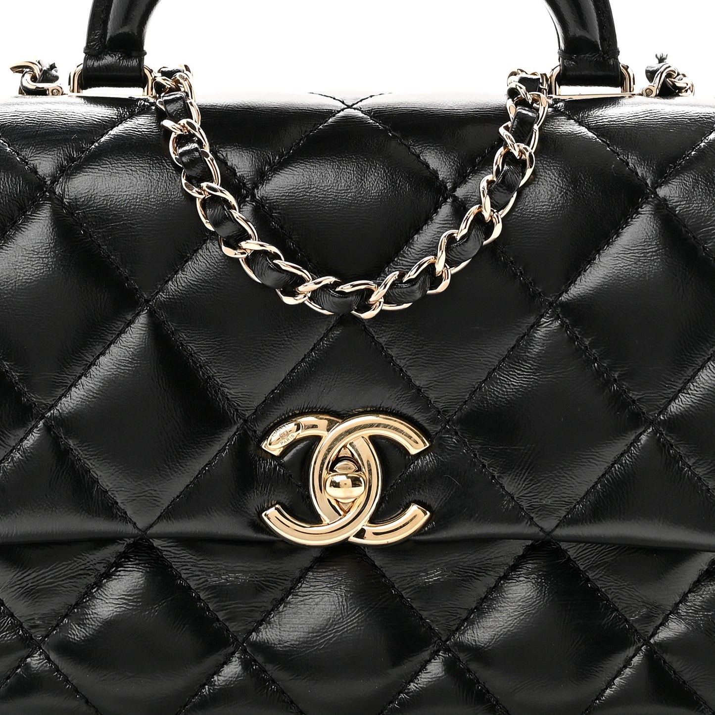 Shiny Lambskin Quilted Coco Trip Flap Bag Black