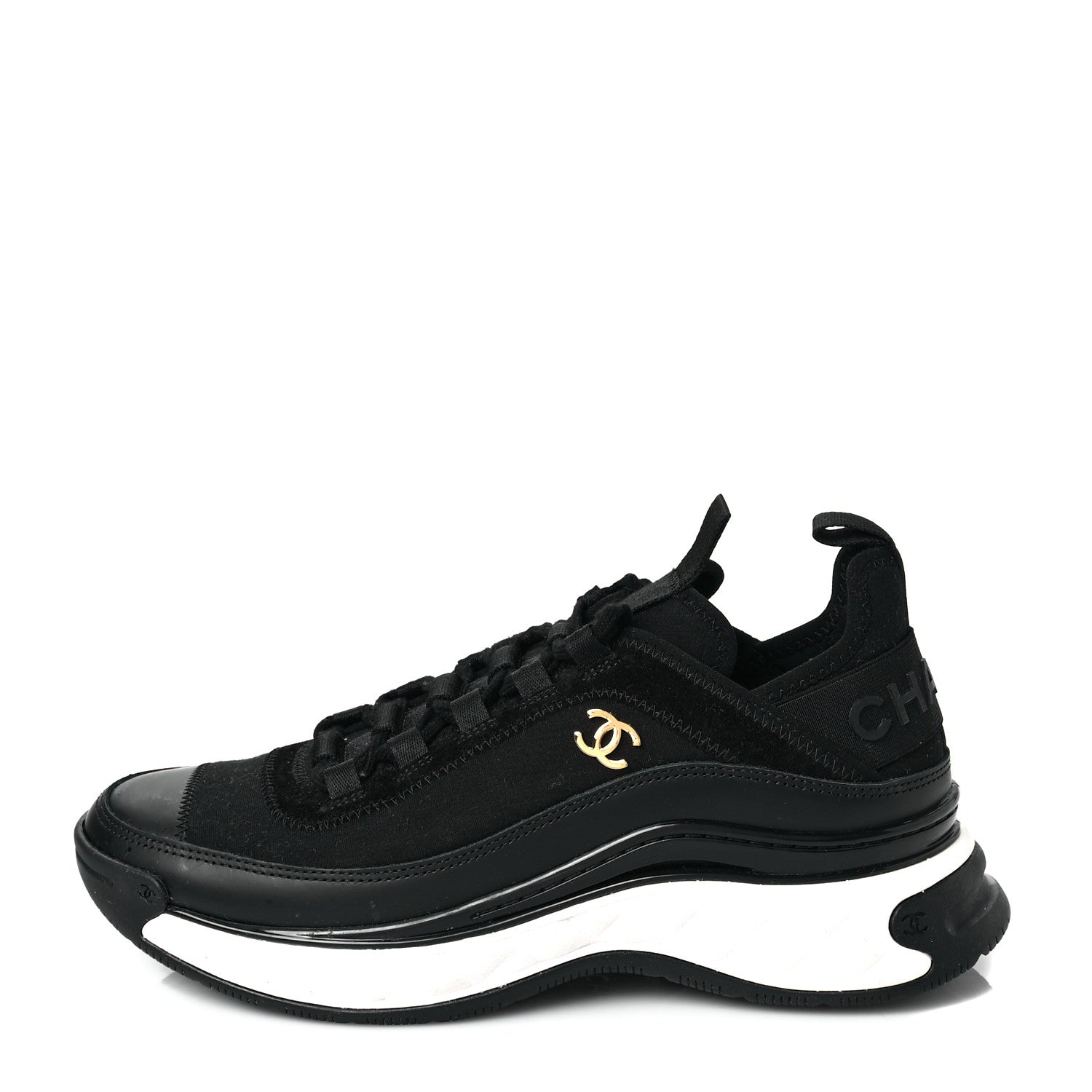 Chanel Velvet Calfskin Mixed Fibers CC Sneakers 38 Black 1 of 8