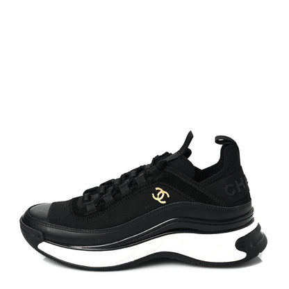 Chanel Velvet Calfskin Mixed Fibers CC Sneakers 38 Black 1 of 8
