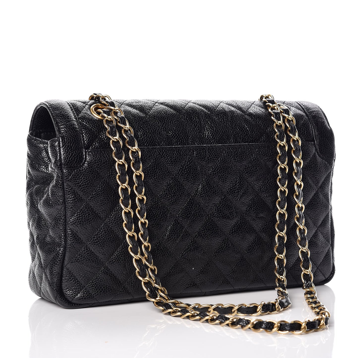 Crumpled Grained Calfskin Quilted Medium Single Flap Black