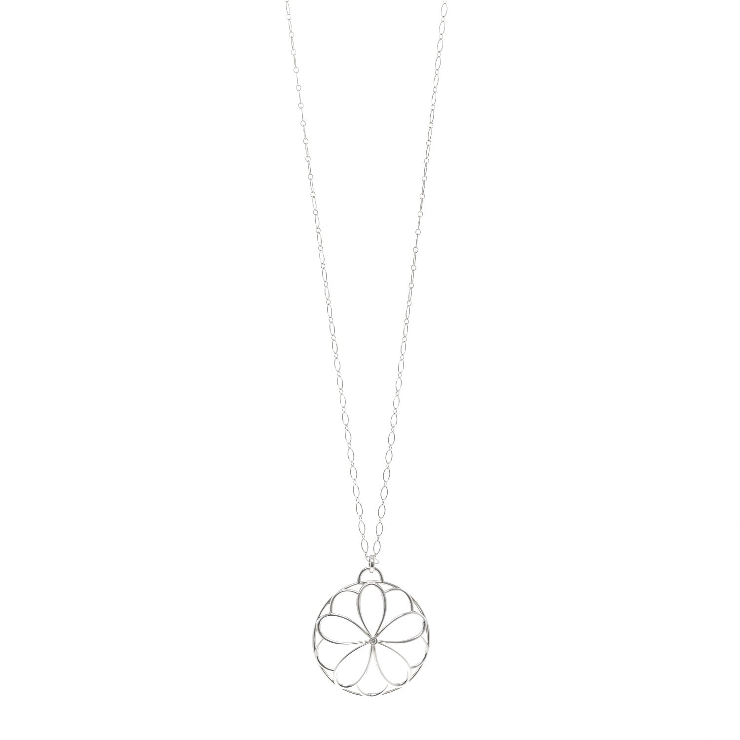 Tiffany Sterling Silver Diamond Large Garden Flower Pendant Necklace 1 of 5