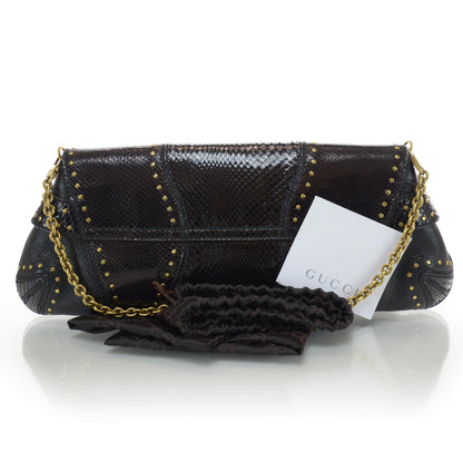 Gucci Python Studded Large Horsebit Chain Clutch Black 3 of 7
