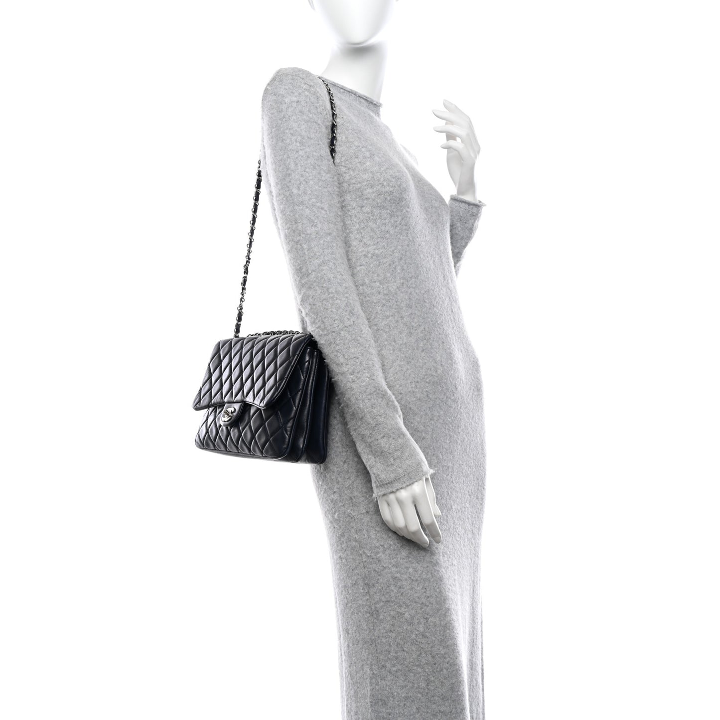 Lambskin Quilted Jumbo Chanel 3 Flap Navy