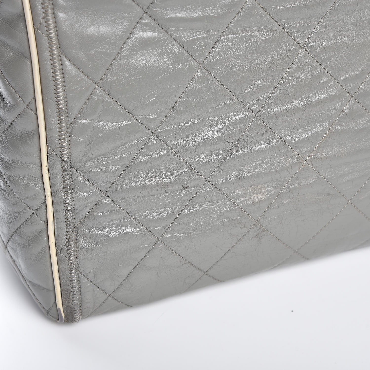 Chanel Glazed Lambskin Quilted Large North South Tote Grey 14 of 15