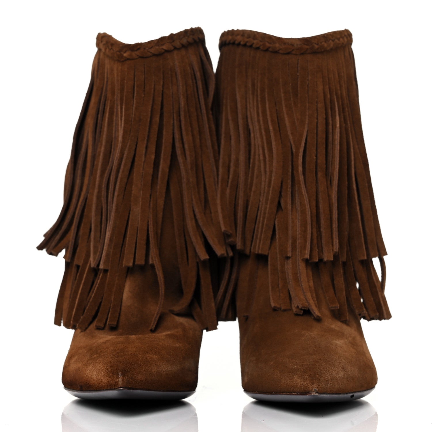 Saint Laurent Suede Fringe Charlotte Ankle Boots 35 Tan 2 of 8