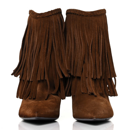 Saint Laurent Suede Fringe Charlotte Ankle Boots 35 Tan 2 of 8