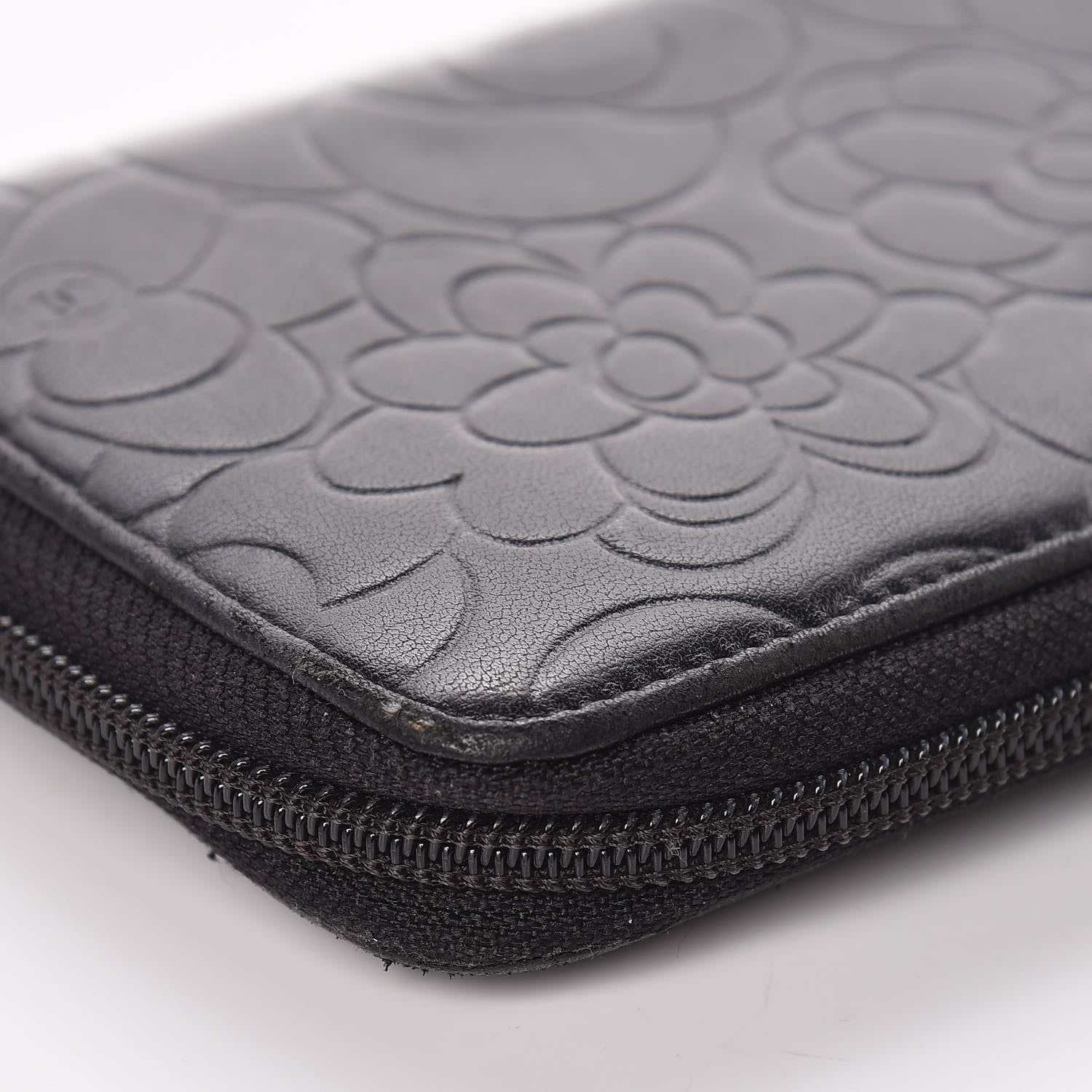 Chanel Lambskin Camellia Embossed Large Zip Around Gusset Wallet Black 11 of 14