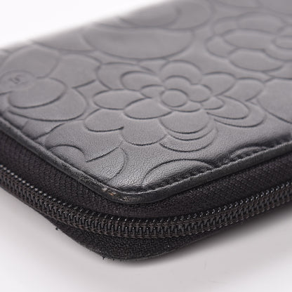 Chanel Lambskin Camellia Embossed Large Zip Around Gusset Wallet Black 11 of 14