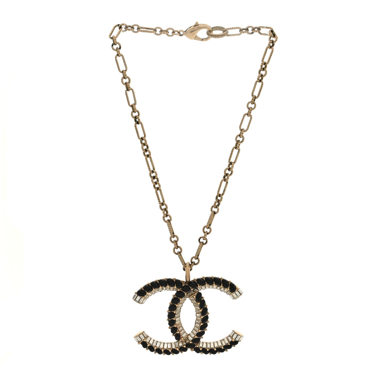Crystal Resin Chain CC Pendant Necklace Black Gold