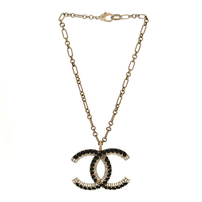 Chanel Crystal Resin Chain CC Pendant Necklace Black Gold 3 of 5