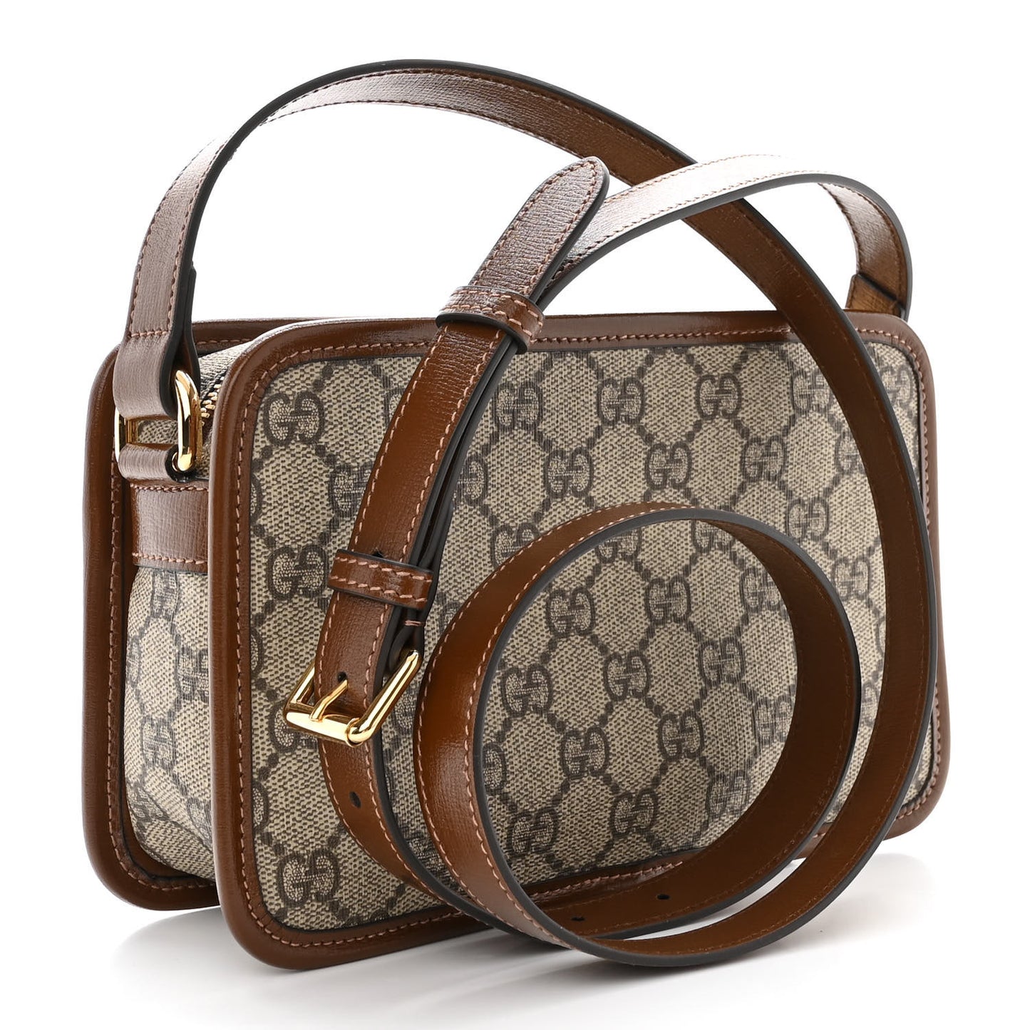 GG Supreme Monogram Azalea Calfskin Mini Retro Interlocking G Shoulder Bag Beige Ebony Brown Sugar