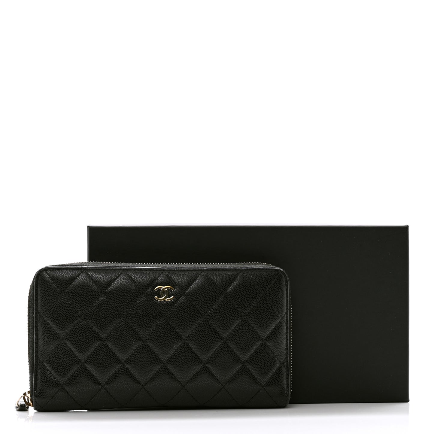 Caviar Quilted Large Zip Around Organizer Wallet Black