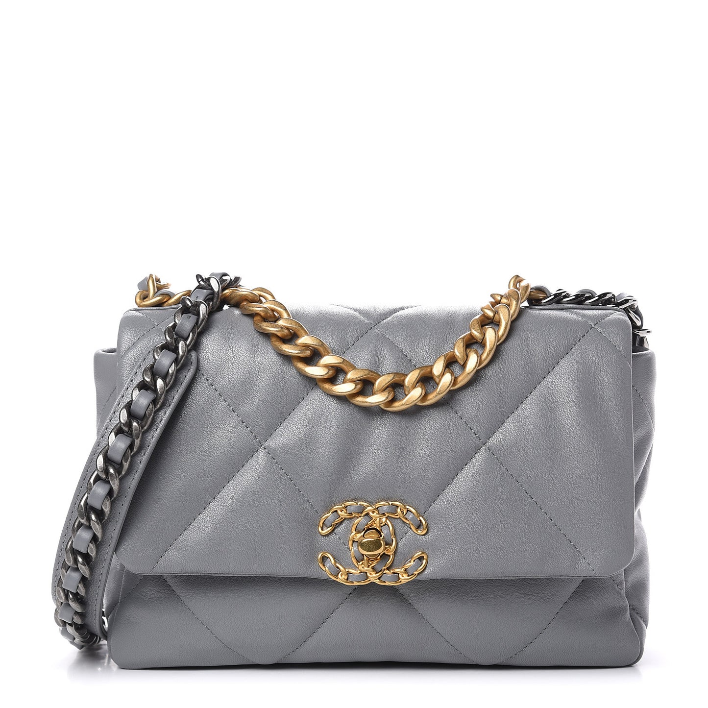 Lambskin Quilted Medium 19 Flap Grey