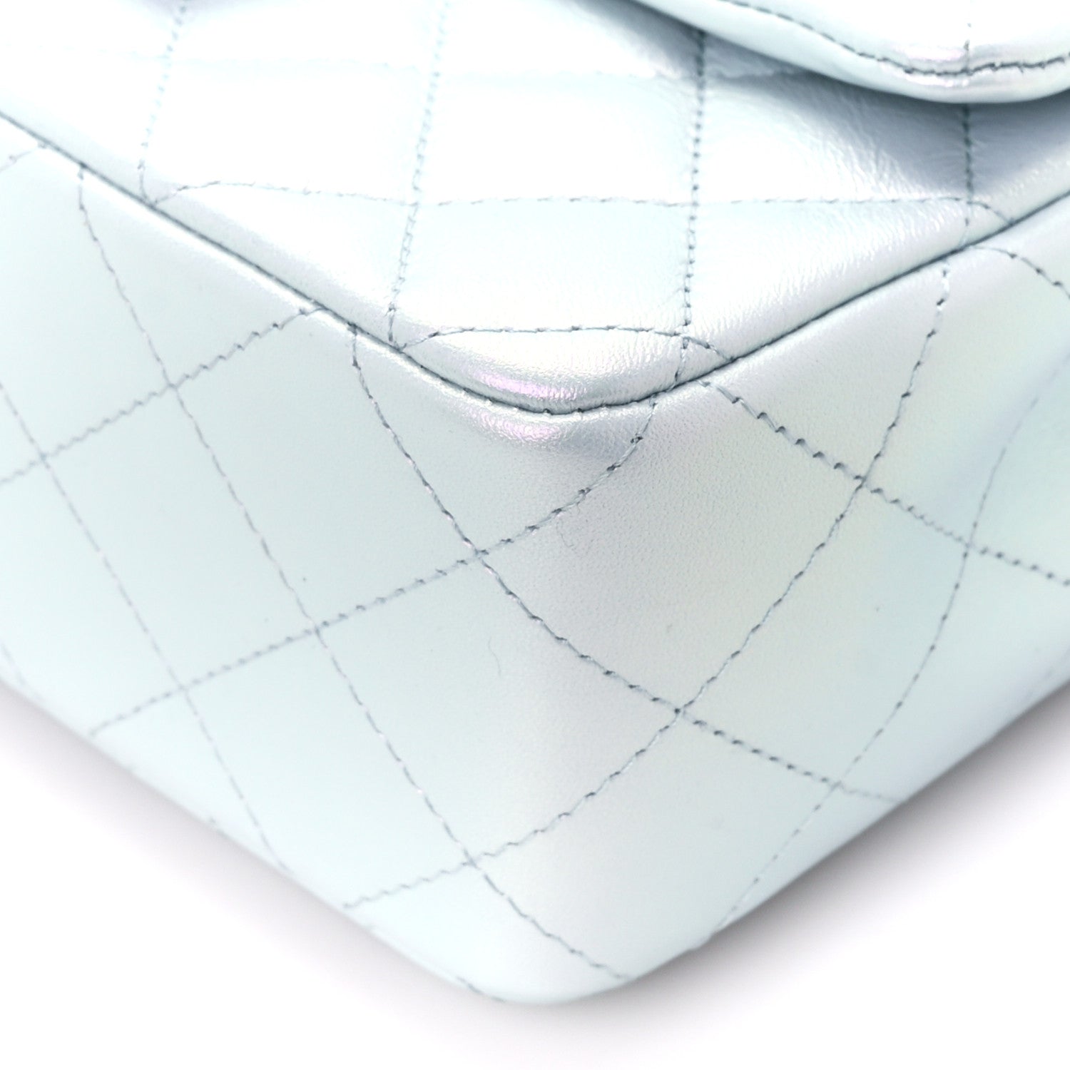Chanel Iridescent Calfskin Quilted Mini Rectangular Flap Light Blue 11 of 11