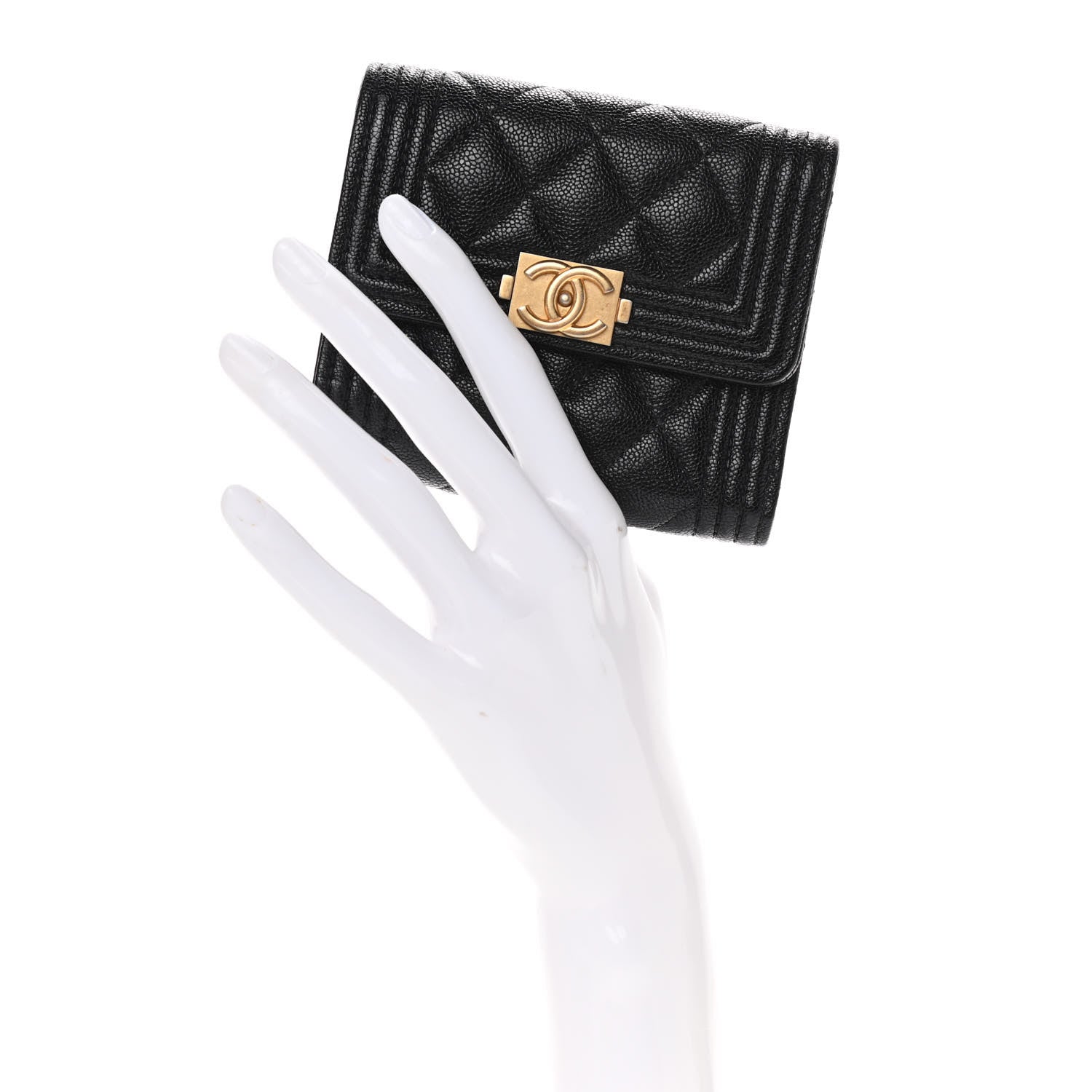 Chanel Caviar Quilted Compact Boy Wallet Black 2 of 8