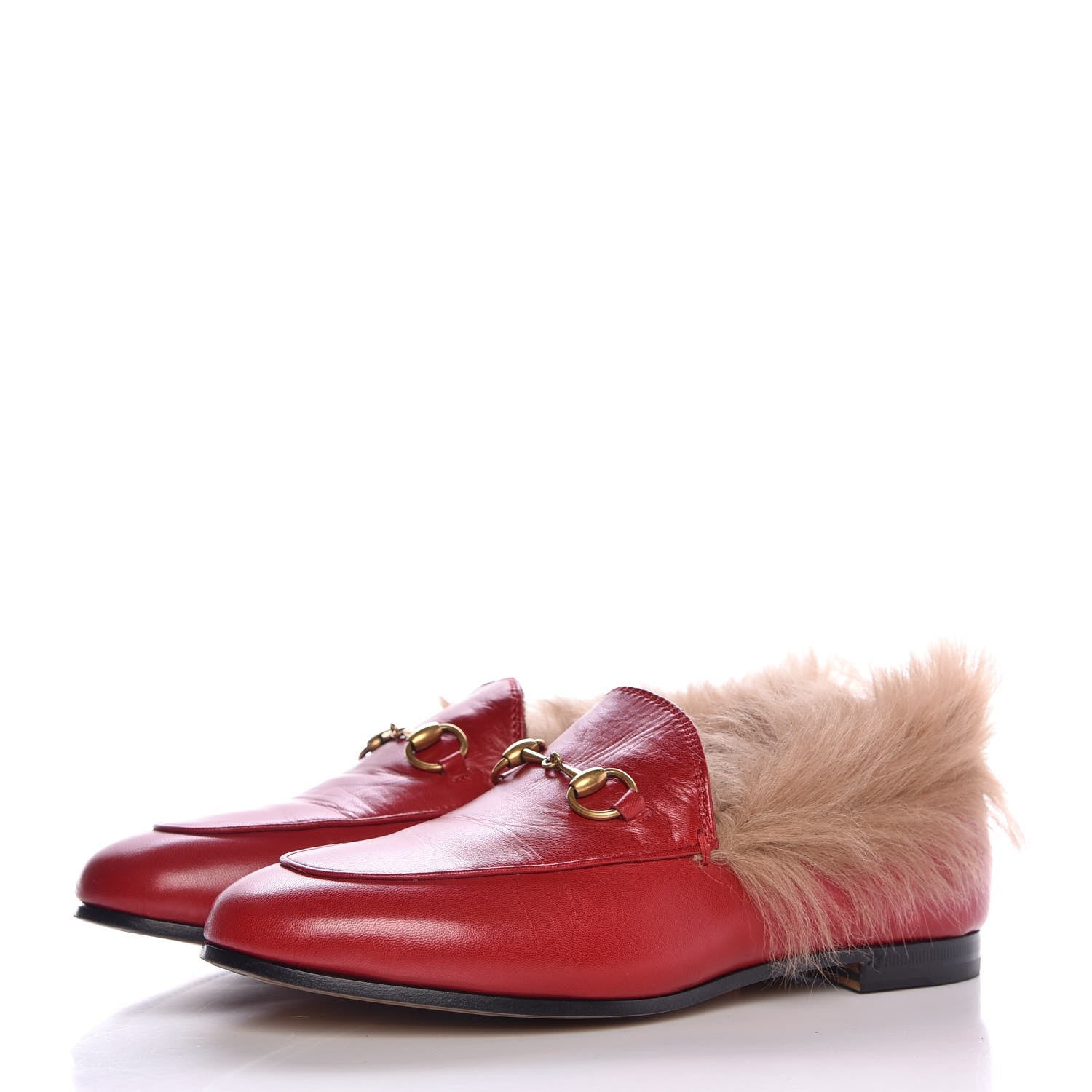 Gucci Malaga Kid Fur Womens Jordaan Loafers 36 Hibiscus Red Natural 3 of 9
