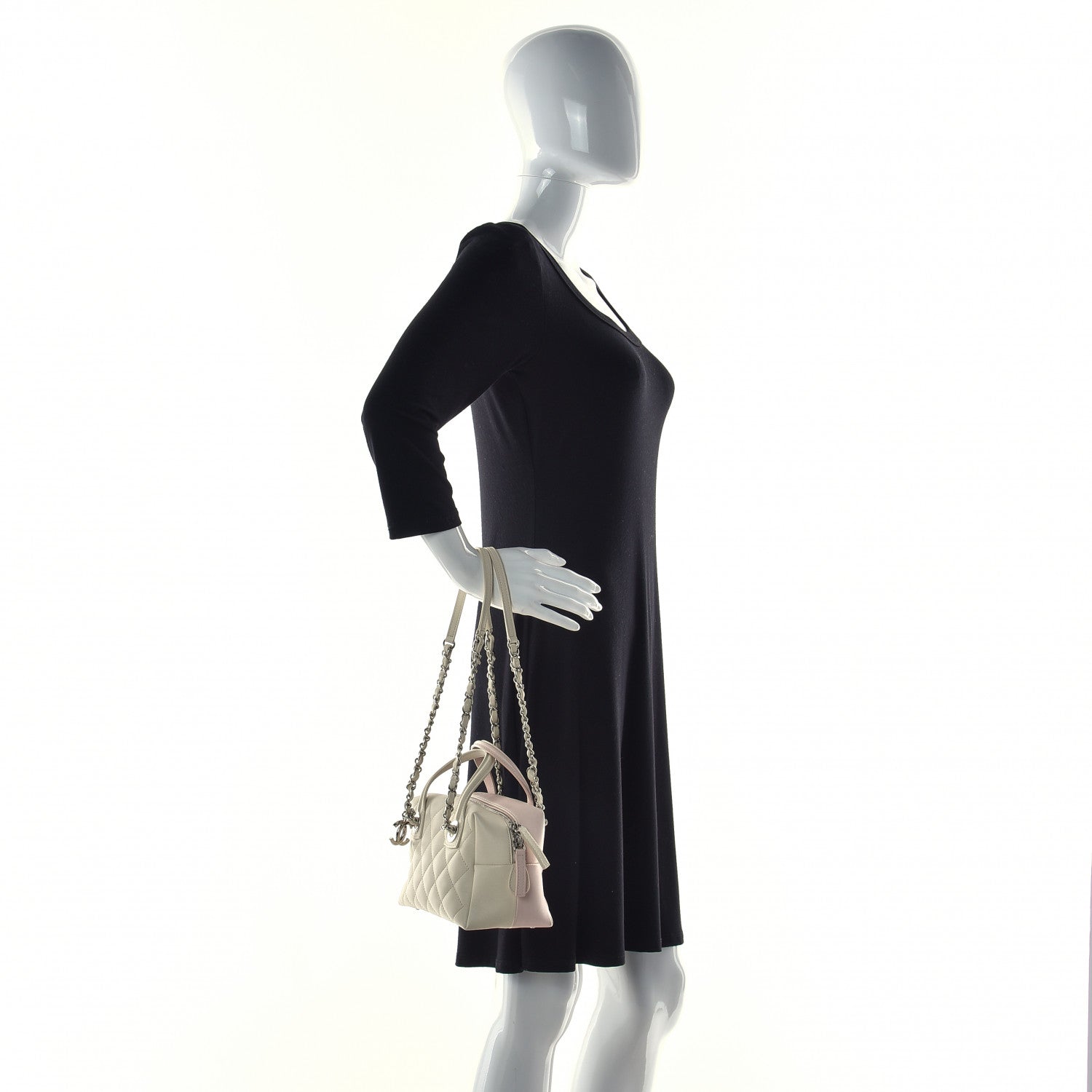 Chanel Calfskin Quilted Feather Weight Bowling Bag Ivory Light Pink 2 of 15