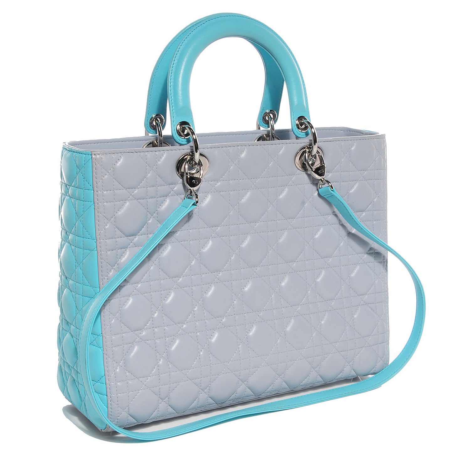 Lambskin Cannage Large Lady Dior Grey Turquoise