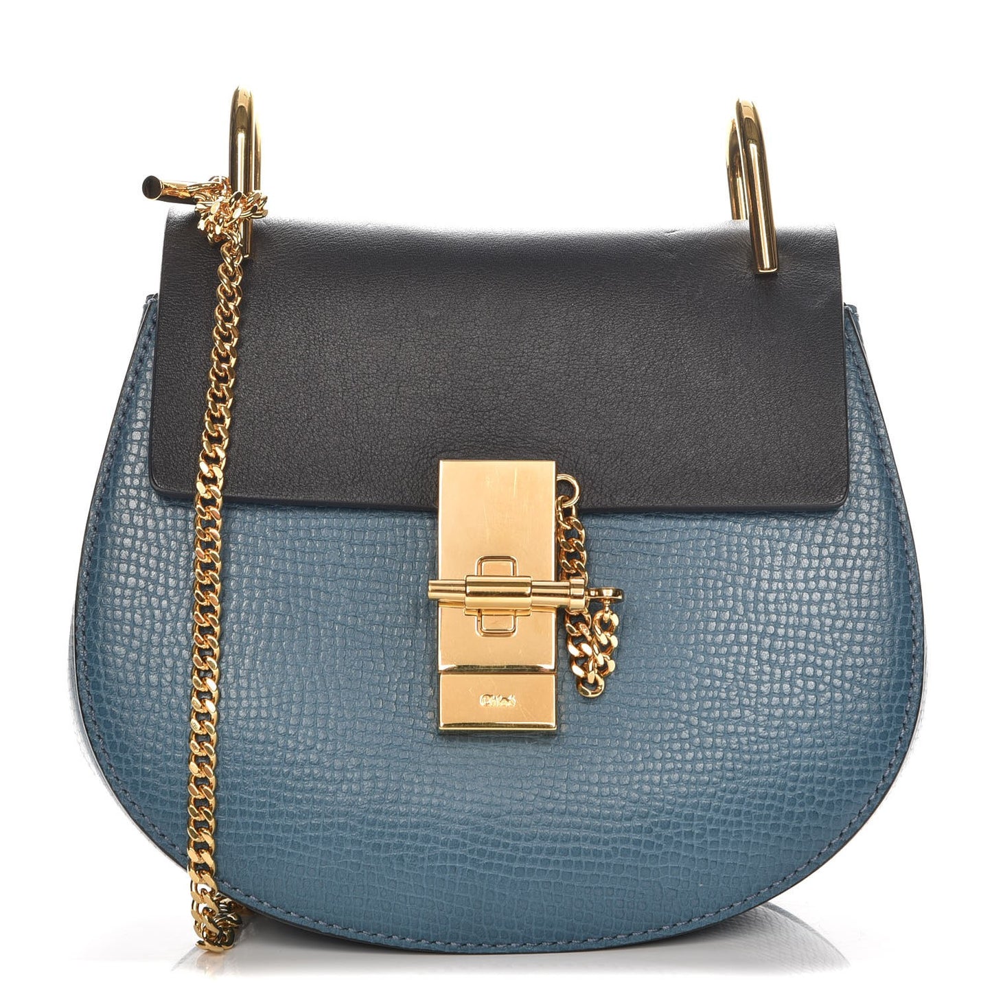 Grained Calfskin Lambskin Mini Bi-Color Drew Shoulder Bag Blue Black