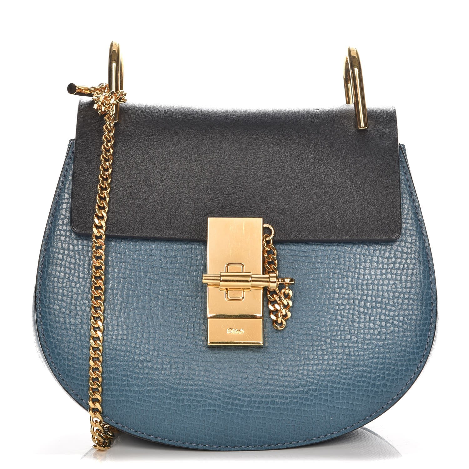 Chloe Grained Calfskin Lambskin Mini Bi-Color Drew Shoulder Bag Blue Black 1 of 7