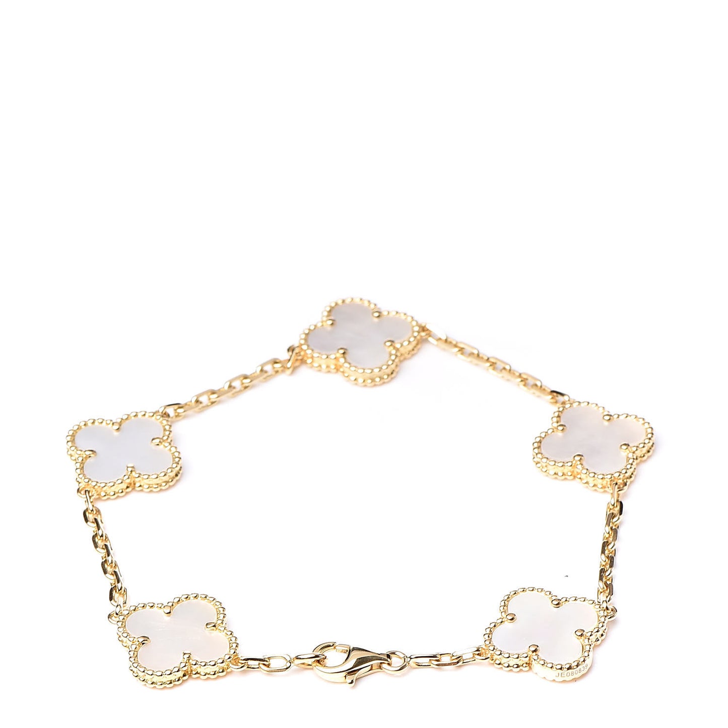 18K Yellow Gold Mother of Pearl 5 Motifs Vintage Alhambra Bracelet