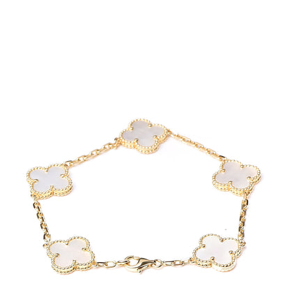 Van Cleef & Arpels 18K Yellow Gold Mother of Pearl 5 Motifs Vintage Alhambra Bracelet 3 of 5