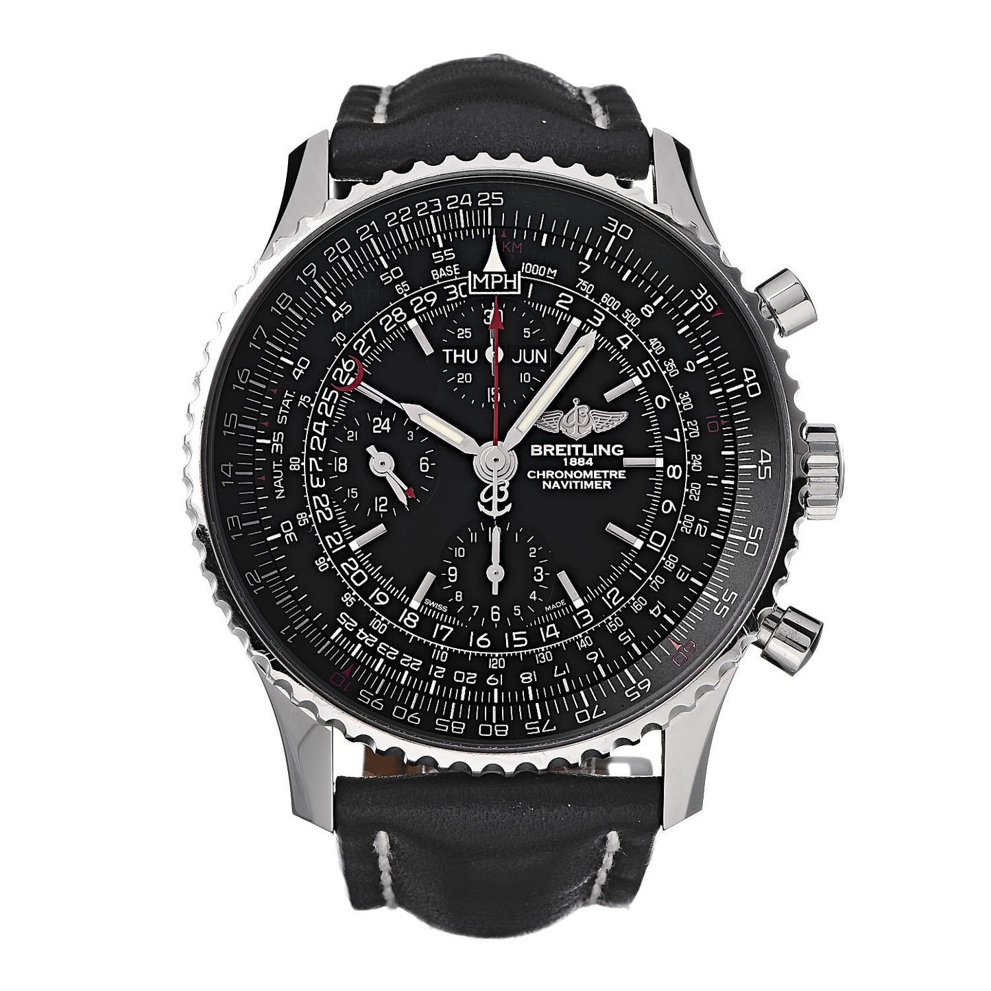 Stainless Steel Calfskin 46mm Navitimer 1884 Limited Edition Chronograph Automatic Watch Black A21350