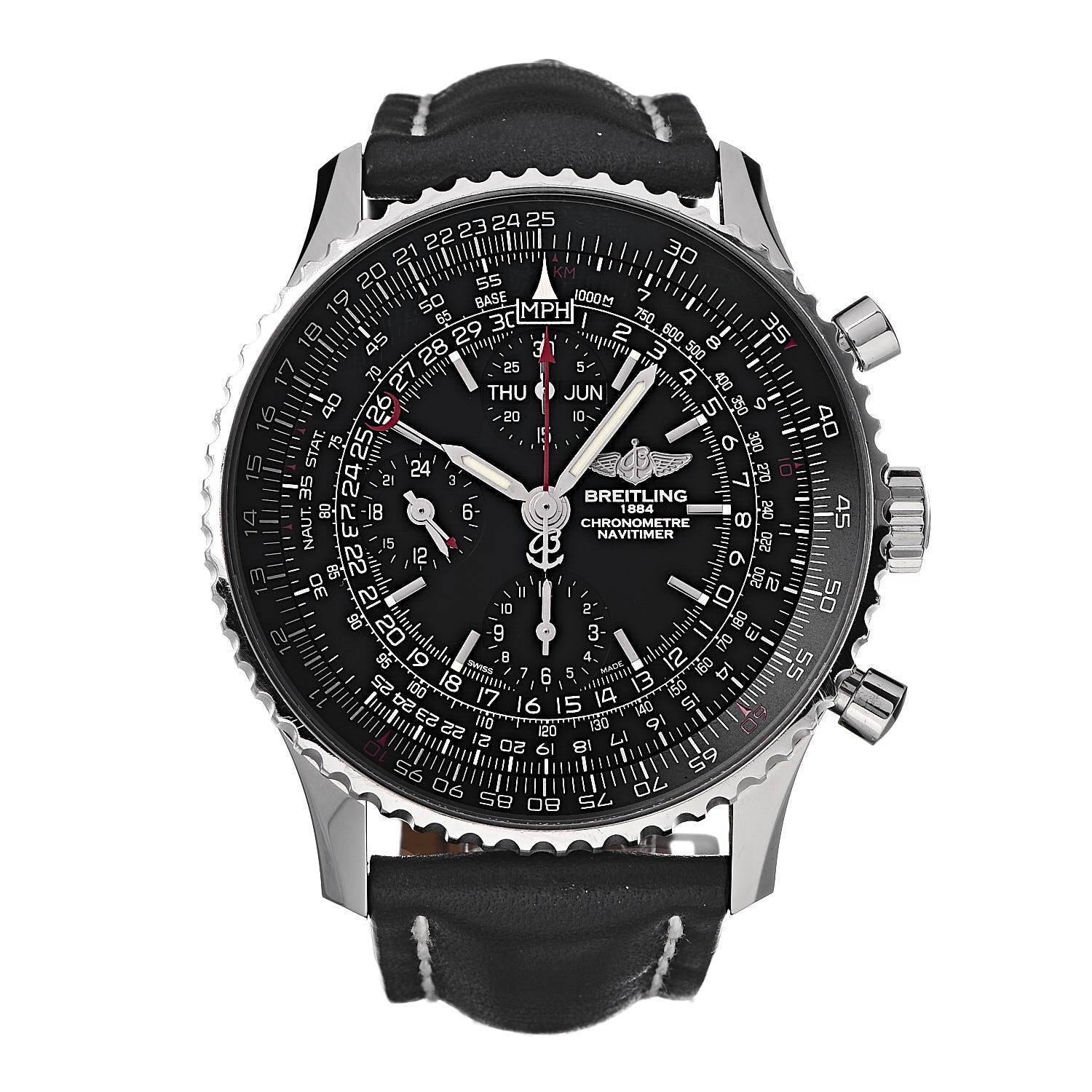Breitling Stainless Steel Calfskin 46mm Navitimer 1884 Limited Edition Chronograph Automatic Watch Black A21350 1 of 9
