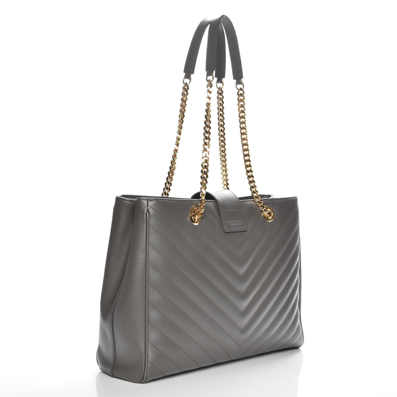 Saint Laurent Grain De Poudre Matelasse Chevron Monogram Shopping Bag Fog 3 of 11