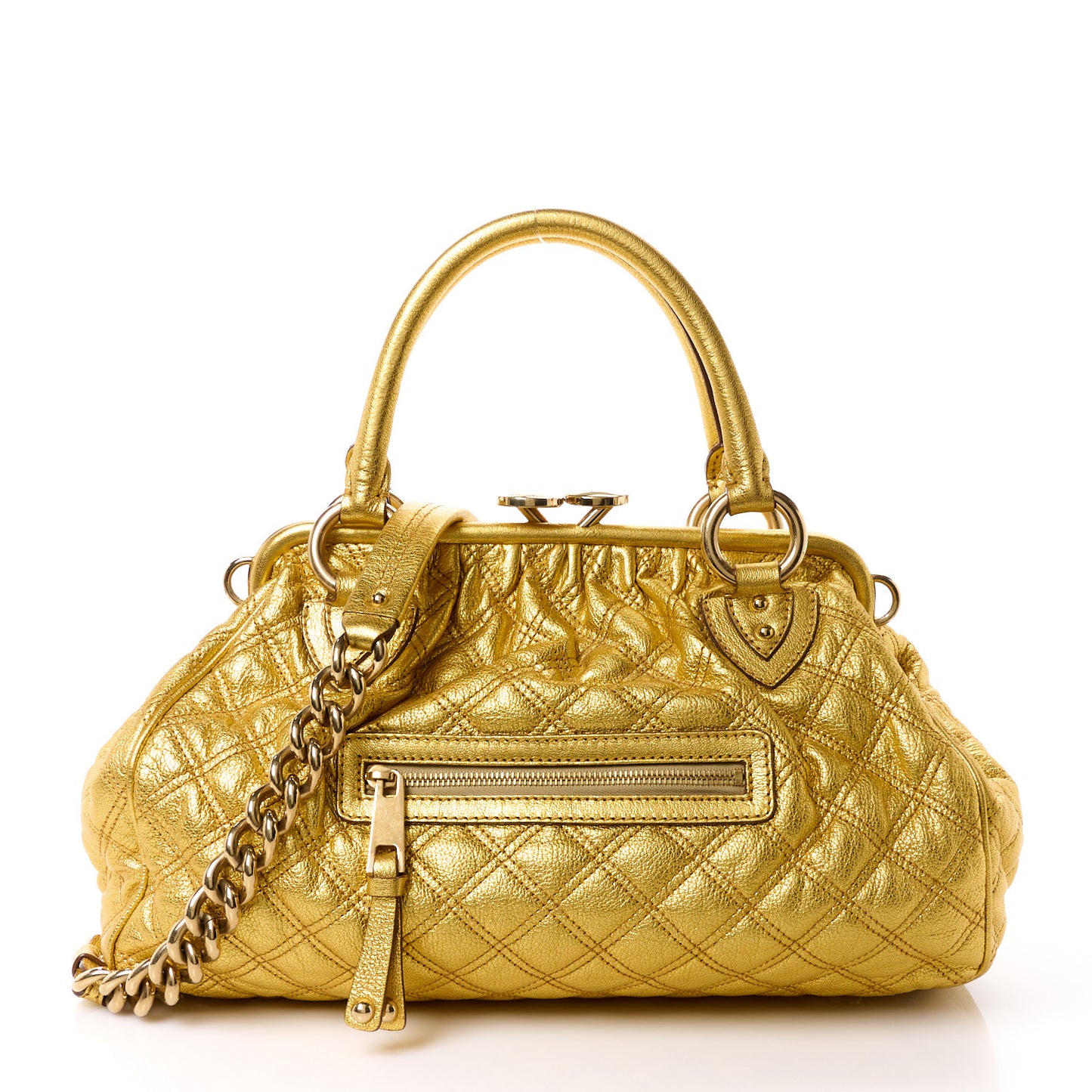 Metallic Calfskin Quilted Stam Gold
