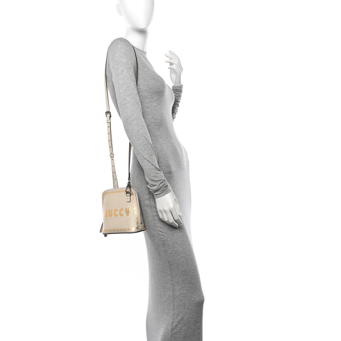 X SEGA Calfskin GUCCY Stars Mini Dome Shoulder Bag Mystic White Gold