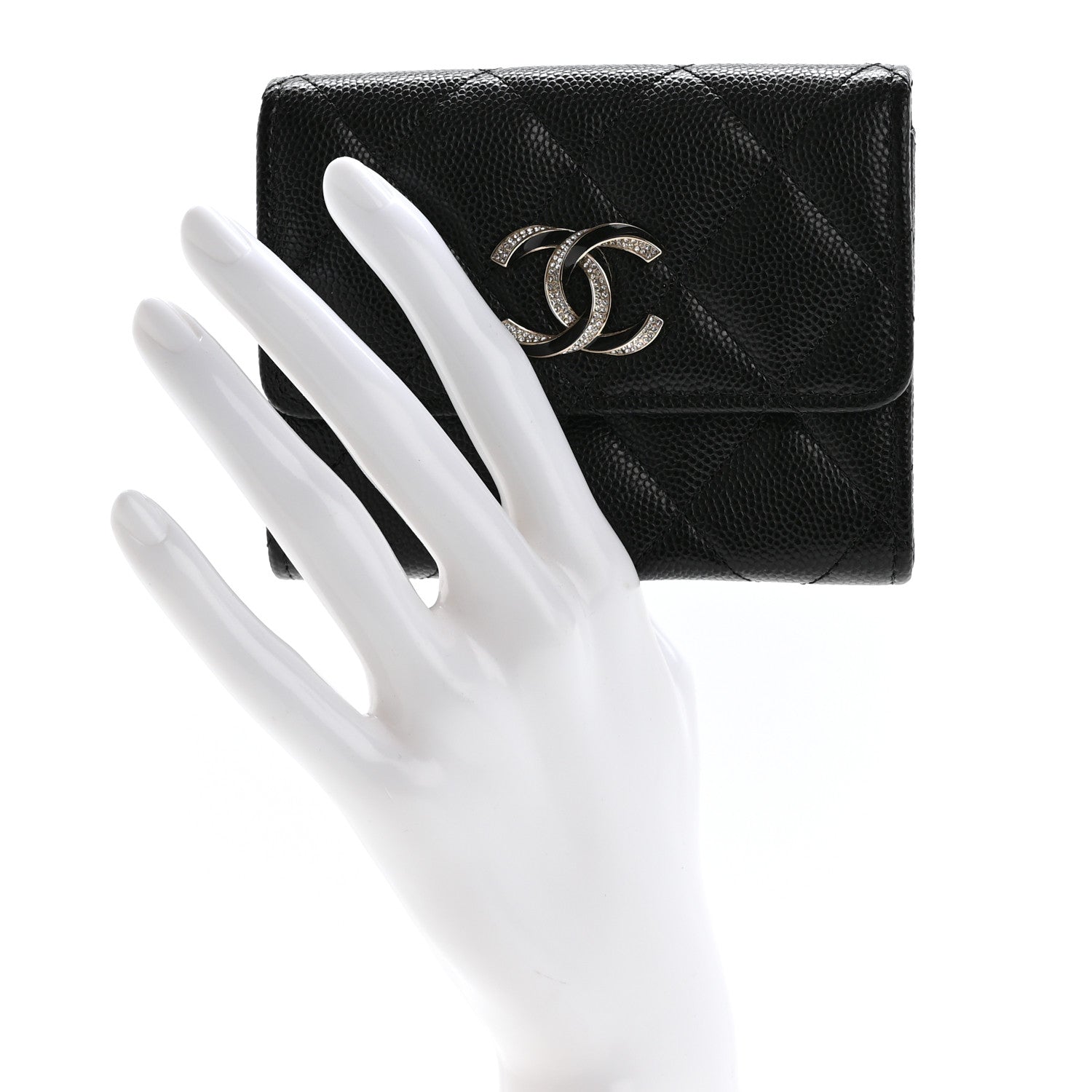 Chanel Caviar Quilted Crystal Enamel CC Flap Card Holder Black 2 of 9