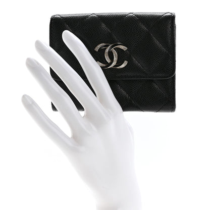 Chanel Caviar Quilted Crystal Enamel CC Flap Card Holder Black 2 of 9