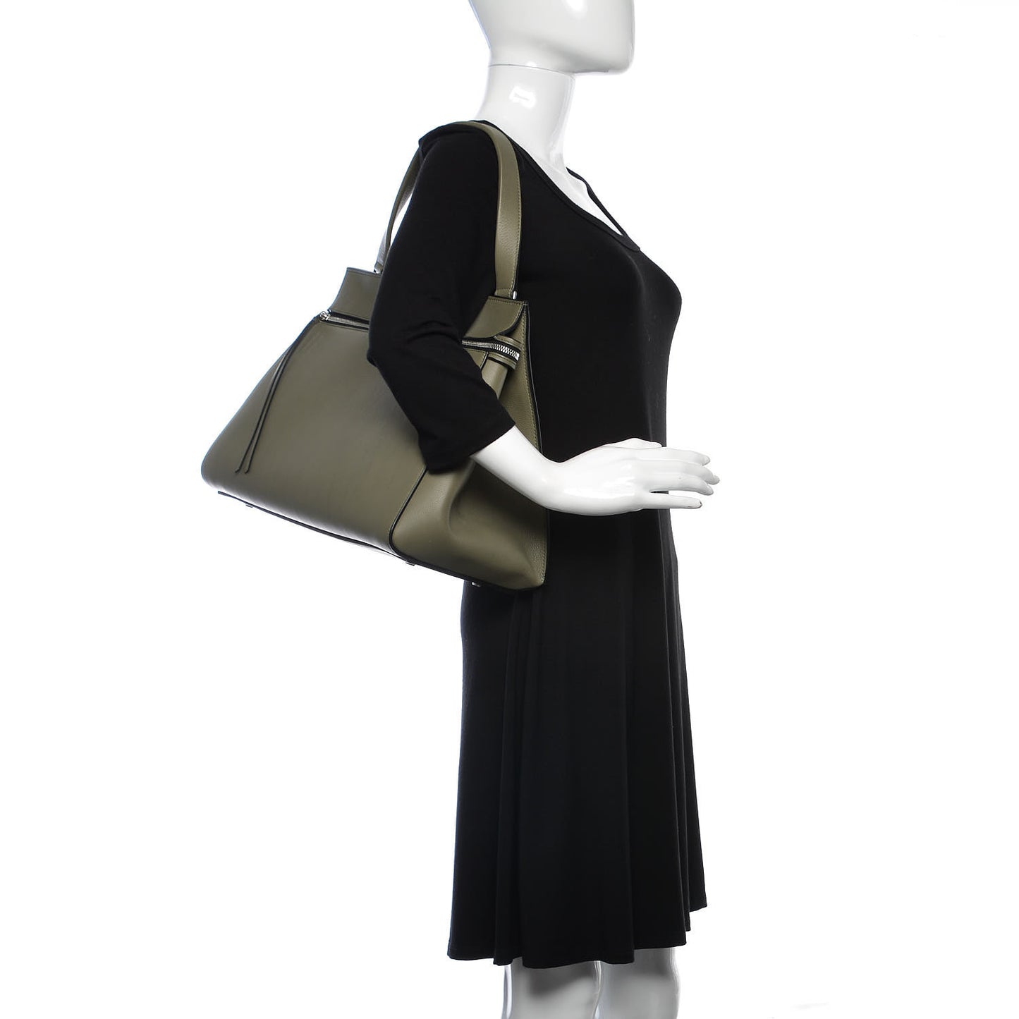 Calfskin Medium Edge Shoulder Bag Khaki