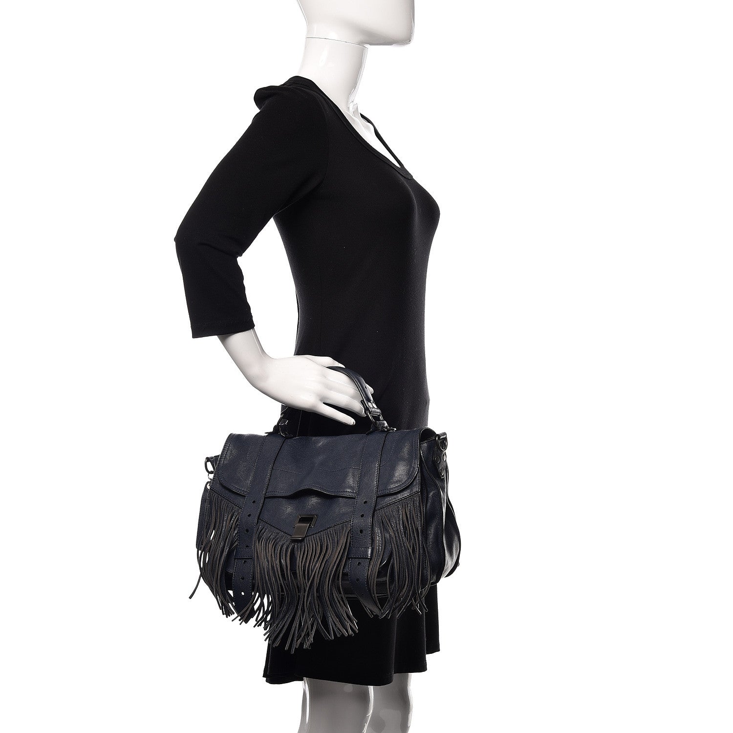 Proenza Schouler Lambskin Fringe Medium PS1 Satchel Midnight 2 of 29