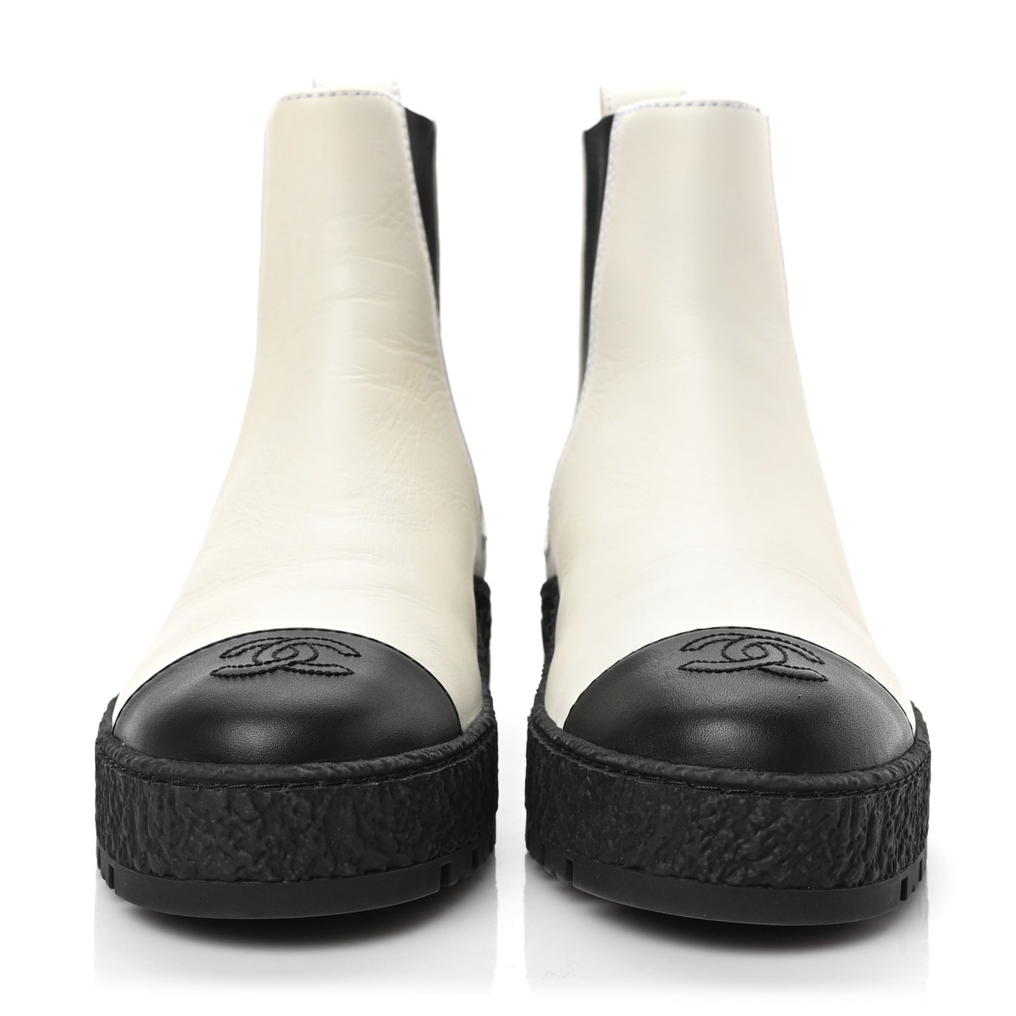 Calfskin Cap Toe CC Ankle Boots 37 White Black