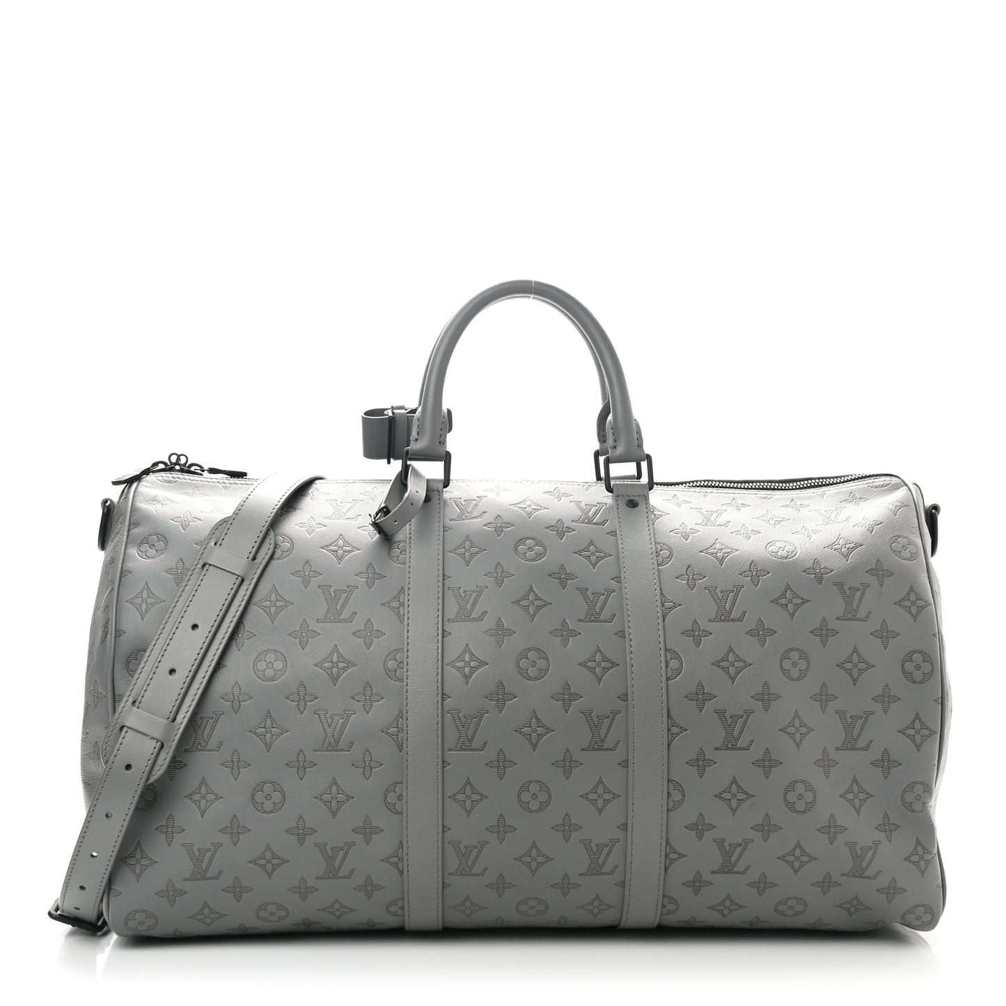 Calfskin Monogram Shadow Keepall Bandouliere 50 Anthracite gray